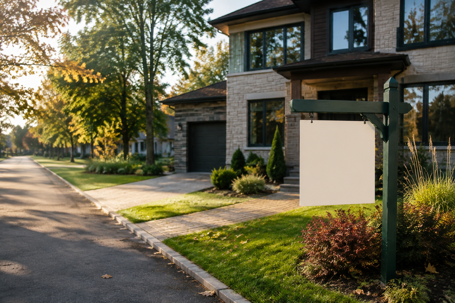 Pancarte immobilière professionnelle devant une résidence